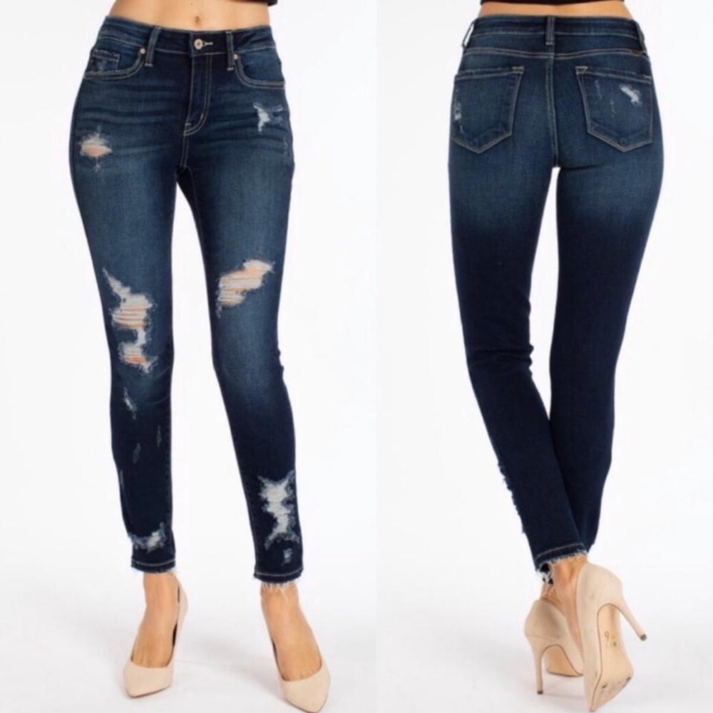 KanCan Mid Rise Dark Wash Distressed Jean